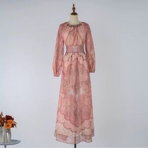 Designer-style Long Sleeve Pink Lace Floral Dress